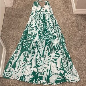 New York & Company Green and White Halter-Style Maxi Dress